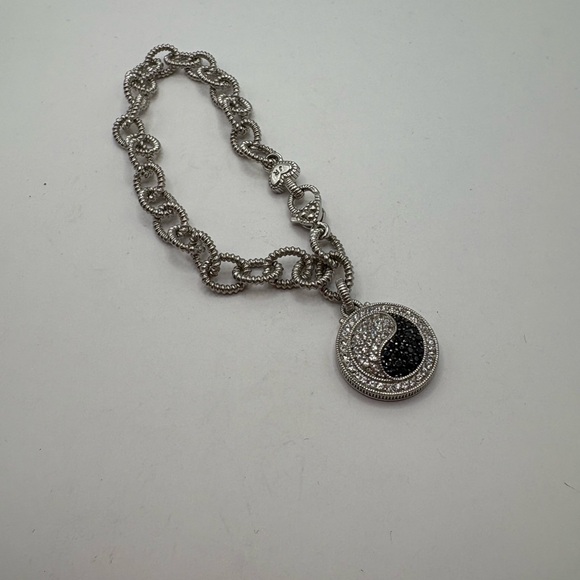 Judith Ripka Silver and blackSaphire Yin Yang Pendant Bracelet